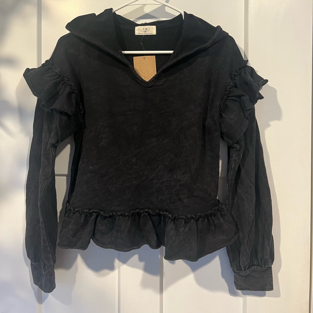 Anthropologie T.La || Hooded Ruffle Sweatshirt -NWT